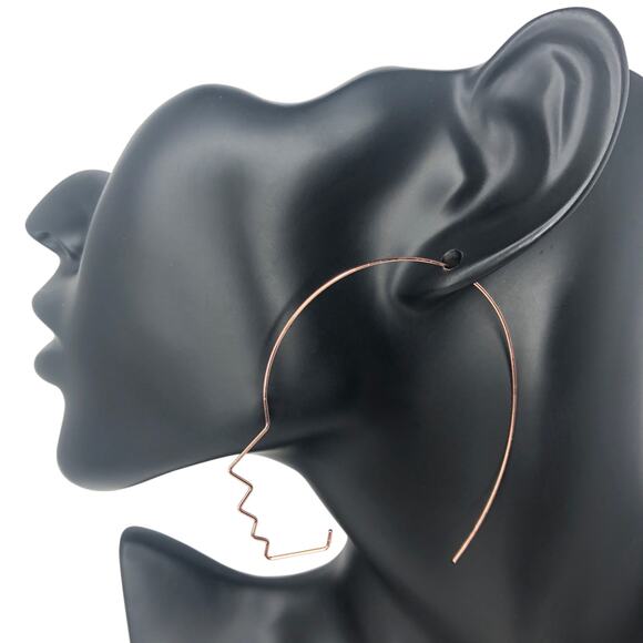 Rose Gold Side Face Wire Earrings - Picture 2 of 4